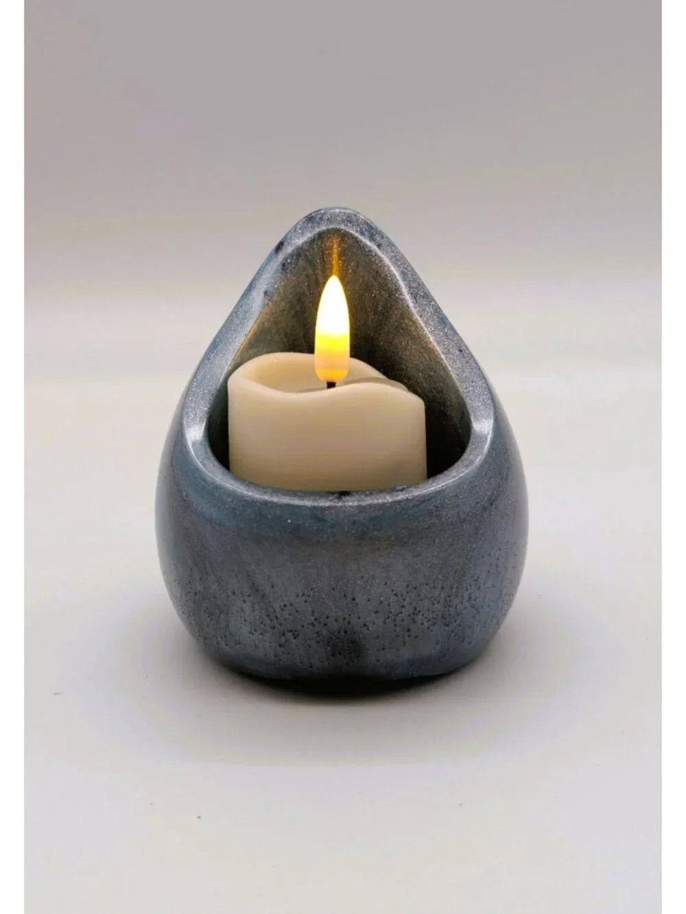 Teardrop Resin LED Candle Holder With Battery-Operated Candle Metallic Blue Fini